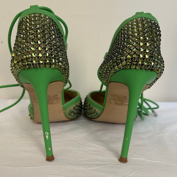 Steve Madden Women's Green Rhinestone Lace Up Stiletto Heels Shoes Size 6.5 - Picture 4 of 7